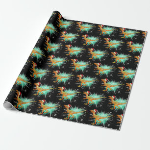 Festive Raptor Velociraptor Xmas Dinosaur Art Cadeaupapier