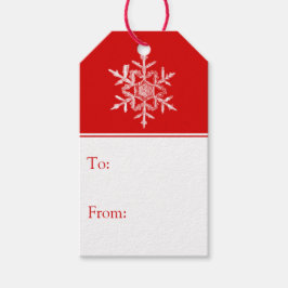 Festive Real Snowflake Red and White Gift Tags Cadeaulabel