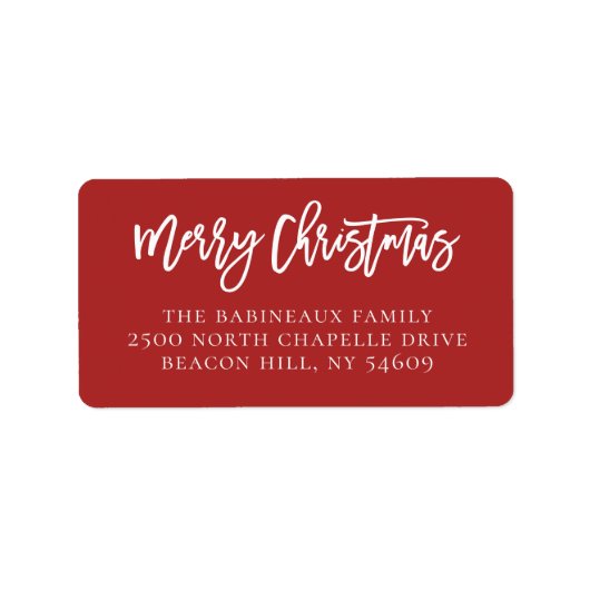 Festive Red Address Merry Kerstscript Etiket (Voorkant)