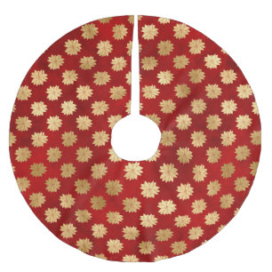 Festive Red and Gold Foil Winter Poinsettia Flower Kerstboom Rok