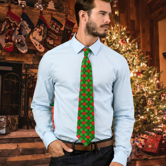 Festive Red and Green Christmas Argyle Pattern Stropdas