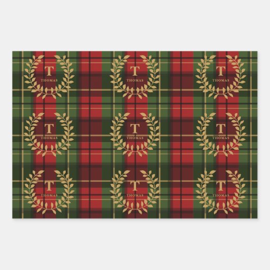 Festive Red And Green Plaid With Custom Monogram Inpakpapier Vel (Voorkant 2)