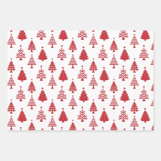 Festive Red and White Christmas Tree Pattern Inpakpapier Vel (Voorkant 2)
