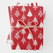 Festive Red and White Christmas Tree Pattern Inpakpapier Vel (In situ)
