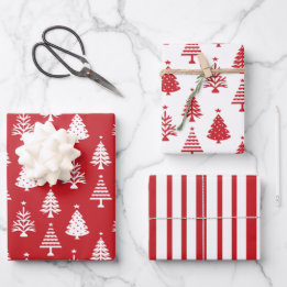 Festive Red and White Christmas Tree Pattern Inpakpapier Vel