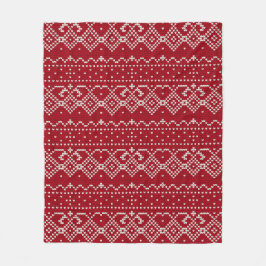 Festive Red and White Scandinavian Knit Pattern Fleece Deken