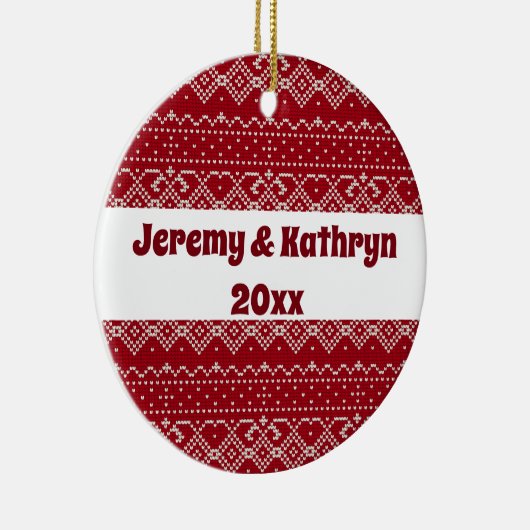 Festive Red and White Scandinavian Knit Pattern Keramisch Ornament (Rechts)