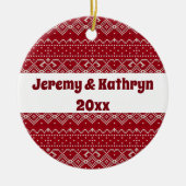 Festive Red and White Scandinavian Knit Pattern Keramisch Ornament (Voorkant)