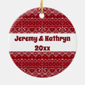 Festive Red and White Scandinavian Knit Pattern Keramisch Ornament (Achterkant)