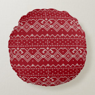 Festive Red and White Scandinavian Knit Pattern Rond Kussen