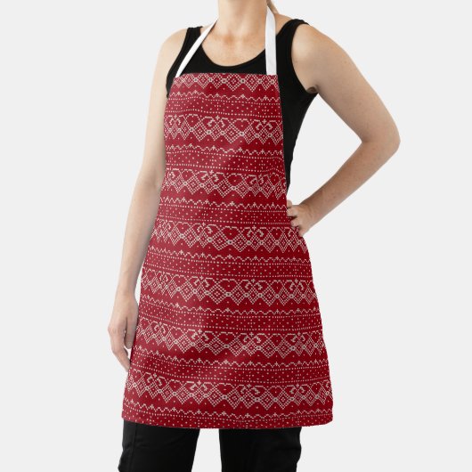 Festive Red and White Scandinavian Knit Pattern Schort (Insitu)