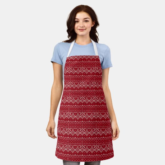 Festive Red and White Scandinavian Knit Pattern Schort (Gedragen)