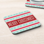Festive Red Aqua Pattern "Merry Kerstmis" Drankjes Onderzetter (Linkerzijde)