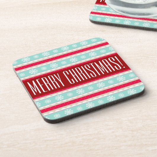 Festive Red Aqua Pattern "Merry Kerstmis" Drankjes Onderzetter (Linkerzijde)
