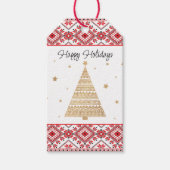 Festive Red Black Classic Nordic Fair Isle Motif Cadeaulabel (Voorkant)