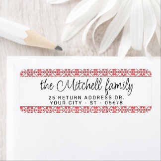 Festive Red Black Classic Nordic Fair Isle Motif Etiket