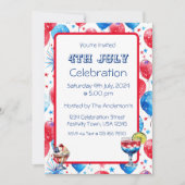 Festive Red Blue Balloons 4th July Invitation Card (Devant)