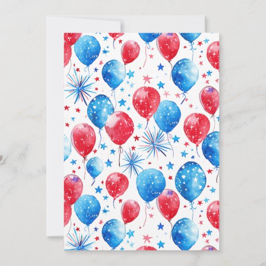Festive Red Blue Balloons 4th July Invitation Card (Dos)