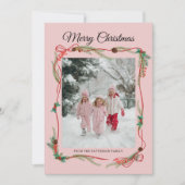 Festive Red Bow Border -1 Photo Dusty Pink Feestdagenkaart (Voorkant)