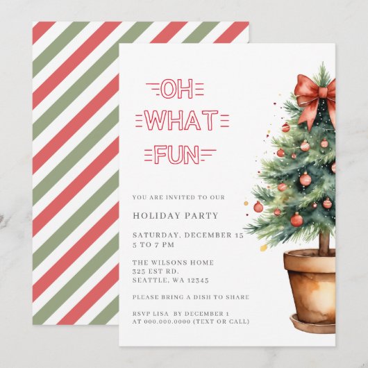 Festive Red Bow Christmas Tree Party Feestdagenkaart (Voorkant / Achterkant)