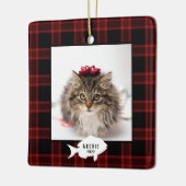 Festive Red Buffalo Pset Cat Name Kerstmis Keramisch Ornament (Links)