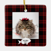 Festive Red Buffalo Pset Cat Name Kerstmis Keramisch Ornament (Voorkant)