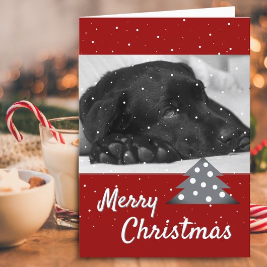 Festive Red Dog Pet Photo Tree kerst Feestdagen Kaart