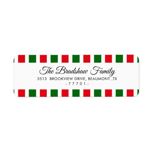Festive Red en Green Kerstmis-adreslabel Etiket (Voorkant)
