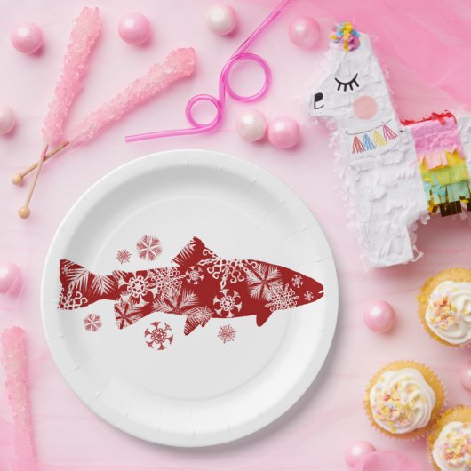 Festive Red- en White Snow-forel Papieren Bordje (Feest)