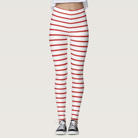 Festive Red en White Striped Leggings (Voorkant)