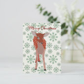 Festive Red Fawn Green Snowflake Briefkaart Christ (Staand voorkant)