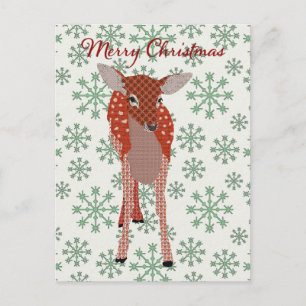 Festive Red Fawn Green Snowflake Briefkaart Christ