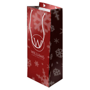 Festive Red Foil Snowflakes Monogram Name Wijn Cadeautas