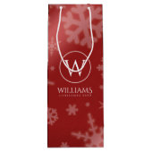 Festive Red Foil Snowflakes Monogram Name Wijn Cadeautas (Achterkant)