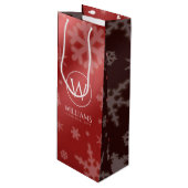 Festive Red Foil Snowflakes Monogram Name Wijn Cadeautas (Voorkant Gekanteld)