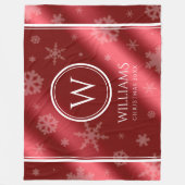 Festive Red Folie Snowflakes Monogram Naam Fleece Deken (Voorkant)