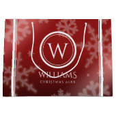 Festive Red Folie Snowflakes Monogram Naam Groot Cadeauzakje (Voorkant)