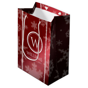 Festive Red Folie Snowflakes Monogram Naam Medium Cadeauzakje