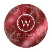 Festive Red Folie Snowflakes Monogram Naam Snijplank (Voorkant)