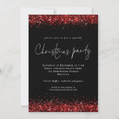 Festive Red Glitter Script Kerstparty Black Kaart (Voorkant)