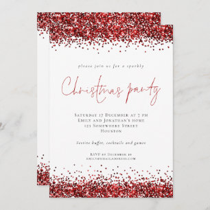 Festive Red Glitter Script Kerstparty Kaart