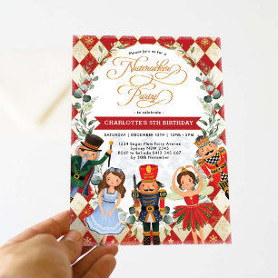 Festive Red Gold Nutcracker Party Birthday Kaart
