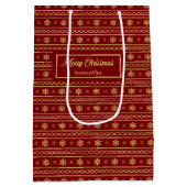 Festive Red Gold Personalized Holiday Gift Bag Medium Cadeauzakje (Achterkant)