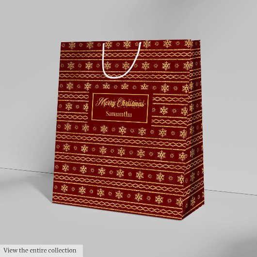 Festive Red Gold Personalized Holiday Gift Bag Medium Cadeauzakje