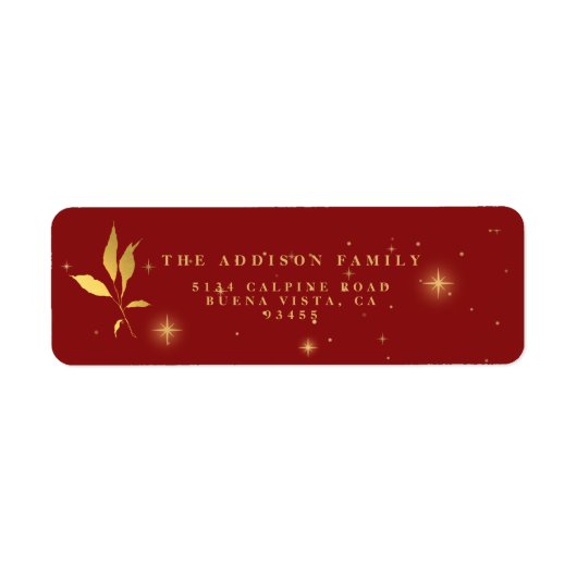 Festive Red & Gold Starry vrolijk kerstfeest Etiket (Voorkant)