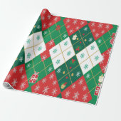 Festive Red & Green Argyle Cheer Christmas Cadeaupapier (Uitgerold)