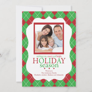 Festive Red & Green Argyle Holiday-fotokaart Kaart