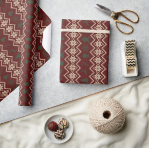 Festive Red, Green & Cream Cozy-kerstpatroon Cadeaupapier