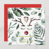 Festive Red Green Foliage Eucalyptus Magnolia Feestdagenkaart (Voorkant / Achterkant)