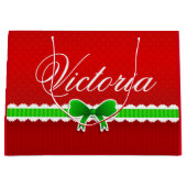 Festive Red Green-kerstontwerp - Aangepaste naam Large Cadeautasje (Voorkant)